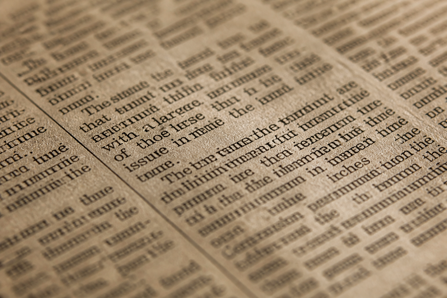 Close-up of ink and columns on newsprint